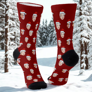 Chaussette Personnalisé Santa Hat Visage Noël Cadeau 2 Photos