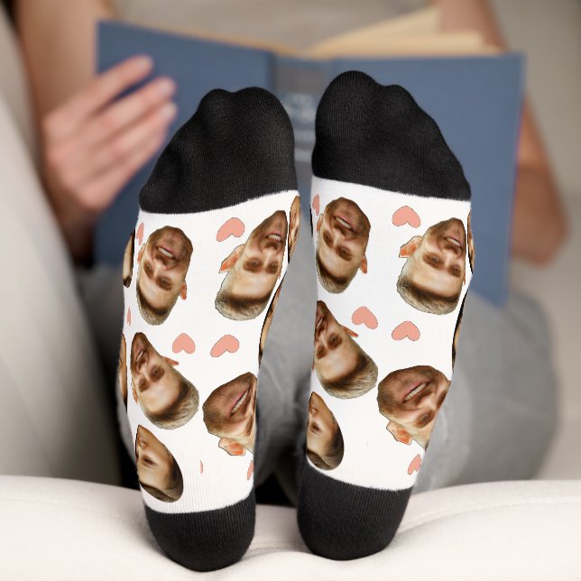 Chaussette Personnalisé Visage Coeur Drôle Couple Motif (Fond)
