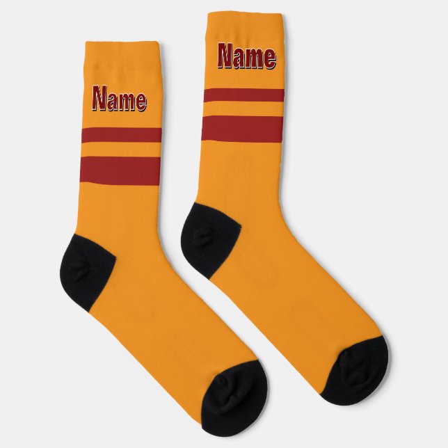 Chaussette Personnaliser le nom Moutarde rouge bande jaune  (Droite)