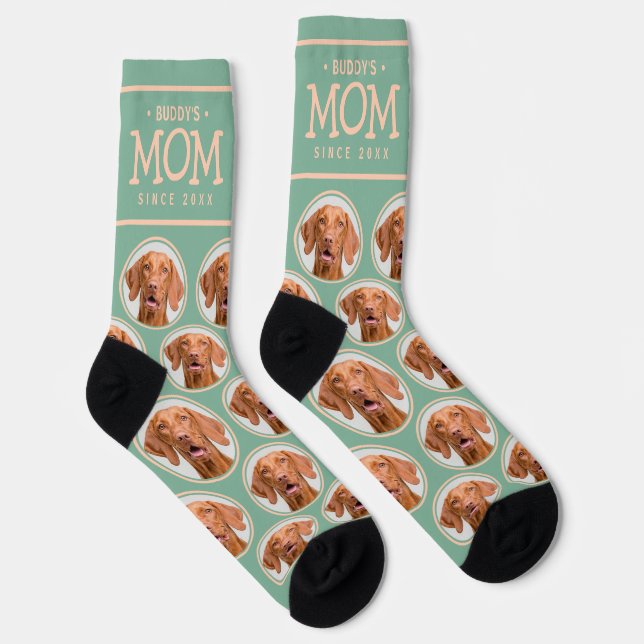 Chaussette Pet Mom Cadeau Chien Chat Photo Motif Vert & Rose (Droite)