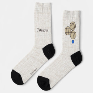 Chaussette Pétanque, trois boules sur un dessin en lin beige