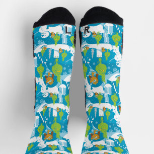 Chaussette Petit Grinch Joyeux Motif Turquoise Grinchmas