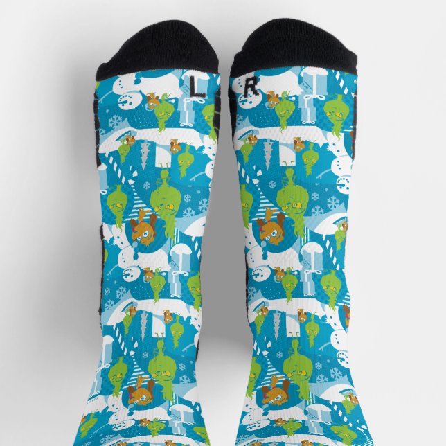 Chaussette Petit Grinch | Joyeux Motif Turquoise Grinchmas (Haut)