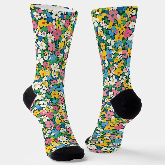 Chaussette Petit motif de fleurs printanières (Angulaire)