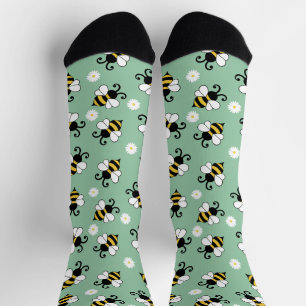 Chaussette Petites abeilles mignonnes et fleurs marguerites m