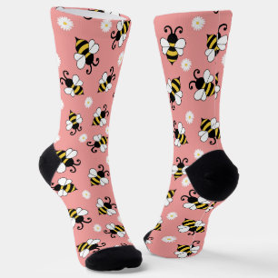 Chaussette Petites abeilles mignonnes et fleurs marguerites m