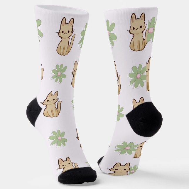 Chaussette Petits chats mignons motif avec fleurs l Amateurs  (Angulaire)