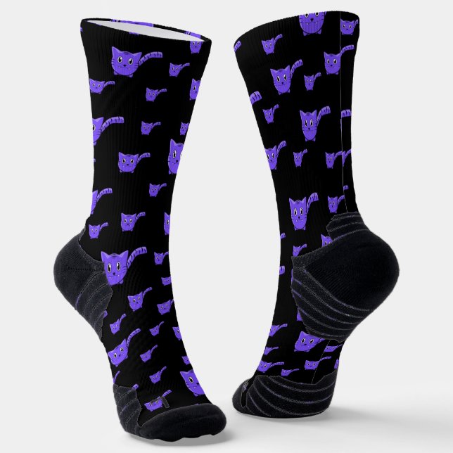 Chaussette Petits Kitties Noires Et Violettes (Angulaire)