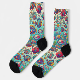 Chaussette Petits poissons amusants et ambiance océanique col