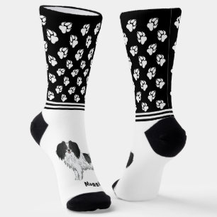 Chaussette Phalène noir et blanc avec nom de l'animal personn