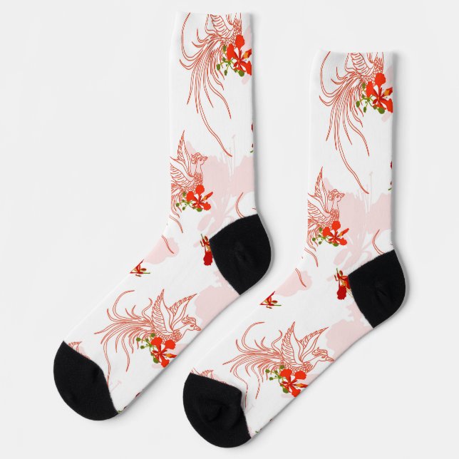 Chaussette Phoenix Oiseau Et Phoenix Fleur Motif Sans Faille (Gauche)