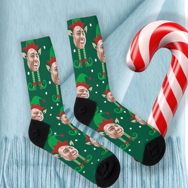 Chaussette Photo Collage Funny Face Christmas Elf (Photo Collage Funny Face Christmas Elf Socks by Ricaso. Male elf, add your own face photograph 
)