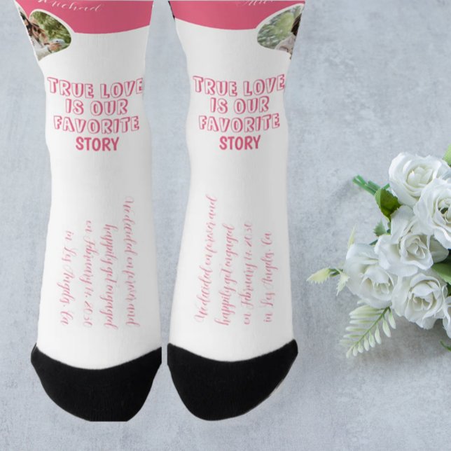 Chaussette Photo couple personnalisé amour coeur fiançailles (Créateur téléchargé)