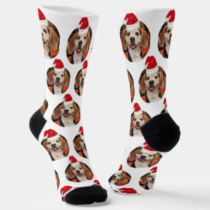 Chaussette Photo d'animaux de compagnie Red White Santa Hats 