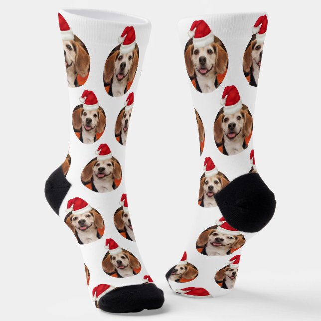 Chaussette Photo d'animaux de compagnie Red White Santa Hats  (Angulaire)