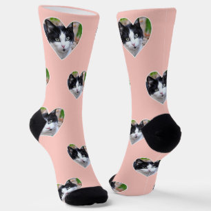 Chaussette Photo de chat smoking personnalisée sur fond rose