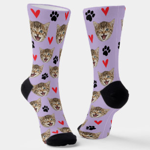 Chaussette Photo de chien chat personnalisé avec des cœurs et