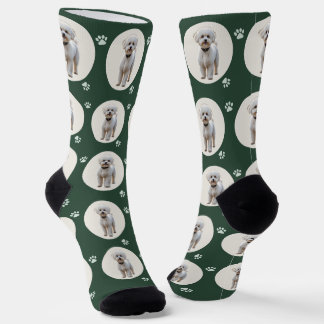 Chaussette Photo de chien personnalisé classique vert chasseu