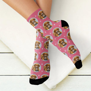 Chaussette Photo de chien personnalisé rose empreinte de patt