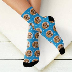 Chaussette Photo de chien personnalisée empreinte de patte bl