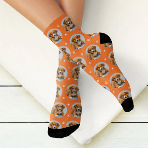Chaussette Photo de chien personnalisée orange amusante empre