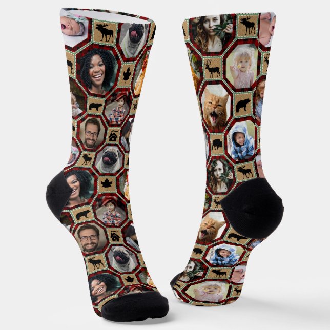 Chaussette Photo de famille Collage Couette à bison noir roug (Angulaire)