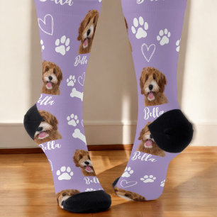 Chaussette Photo mignonne Amoureux des chiens animal violet