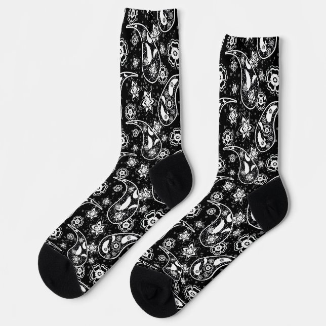 Chaussette Photographie noir floral Paisley Design Motif (Gauche)