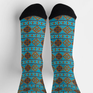 Chaussette Pics géométriques turquoise de montagnes du Sud-Ou