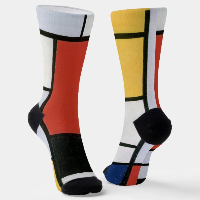 Chaussette Piet Mondrian Rouge Bleu Jaune Art Abstrait (Angulaire)