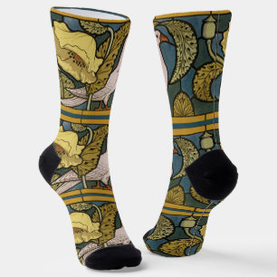 Chaussette Pigeon Blue Yellow Fish Art Nouveau