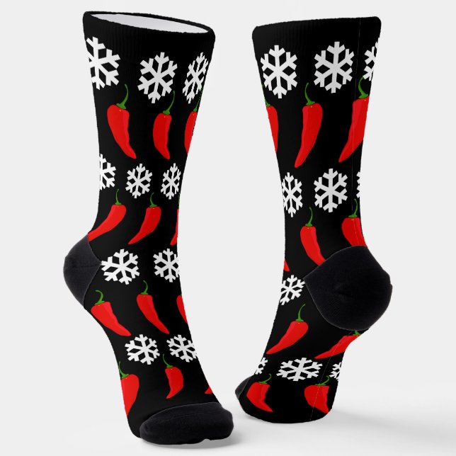 Chaussette Piments rouges de Noël et flocons de neige (Angulaire)