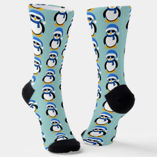 Chaussette Pingouin cool de Noël motif d'hiver bleu