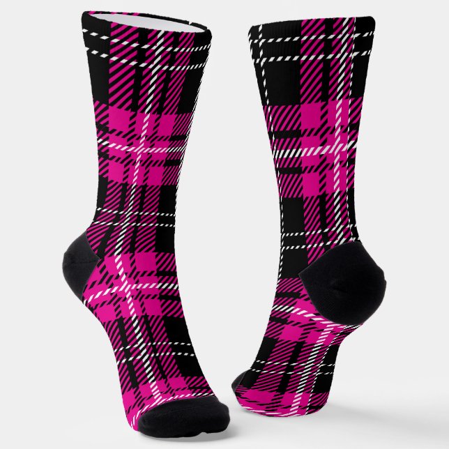 Chaussette Pink and Black Plaid Tartan Pattern Design (Angulaire)