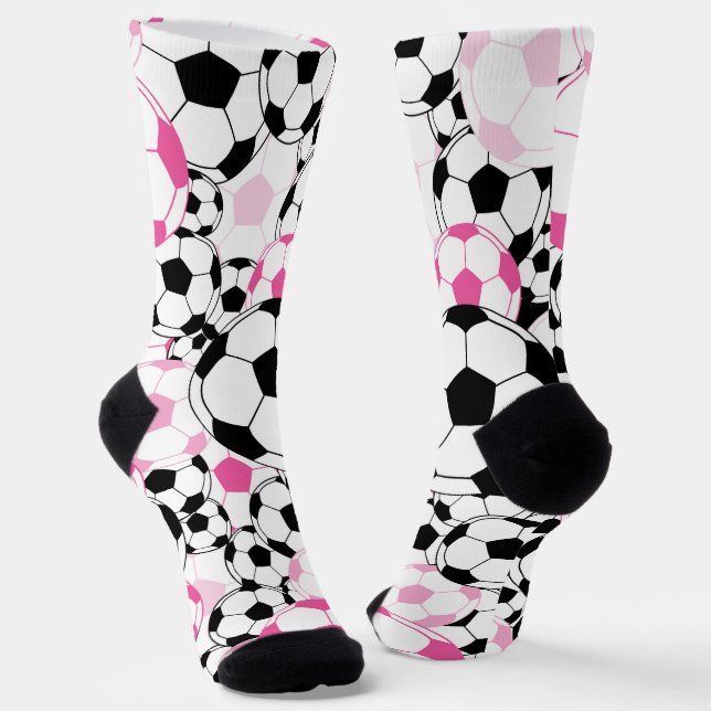 Chaussette Pink and Black Soccer Ball Print Football Fan (Angulaire)