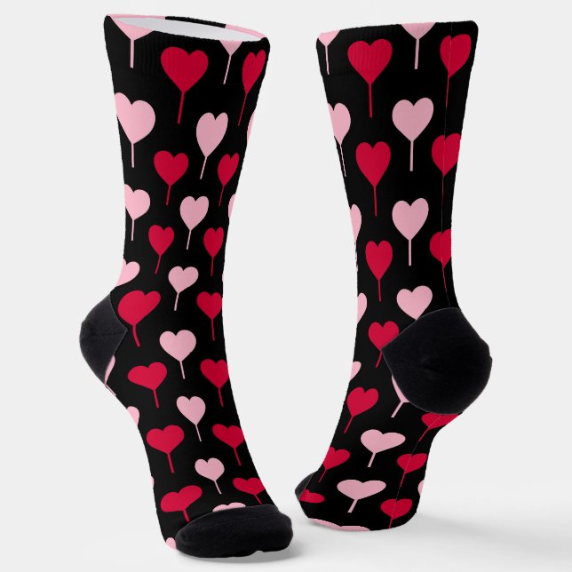 Chaussette Pink and Red Hearts Pattern Black Socks (Angulaire)