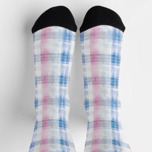 Chaussette Pink Blue White Plaid Stripes (Haut)