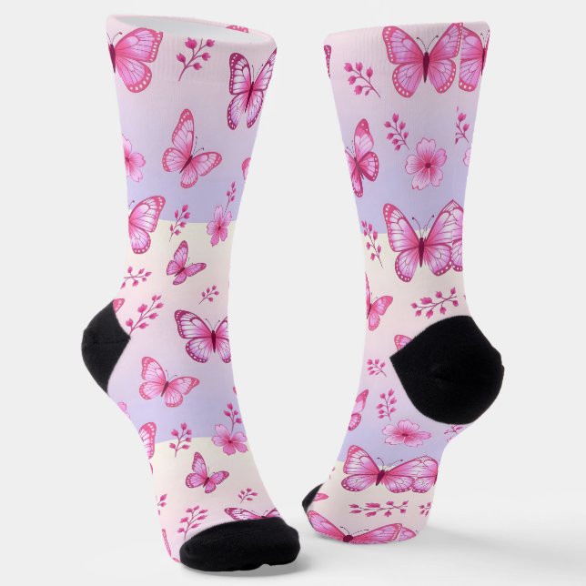 Chaussette Pink butterflies and flowers pattern (Angulaire)
