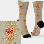 Chaussette Pink Flowers Botanical Victorian Filigree<br><div class="desc">Pink Flowers Whimsical Botanical Victorian Filigree - - Images are mirrored for symmetry when being worn - - see more great sock designs in my store.</div>