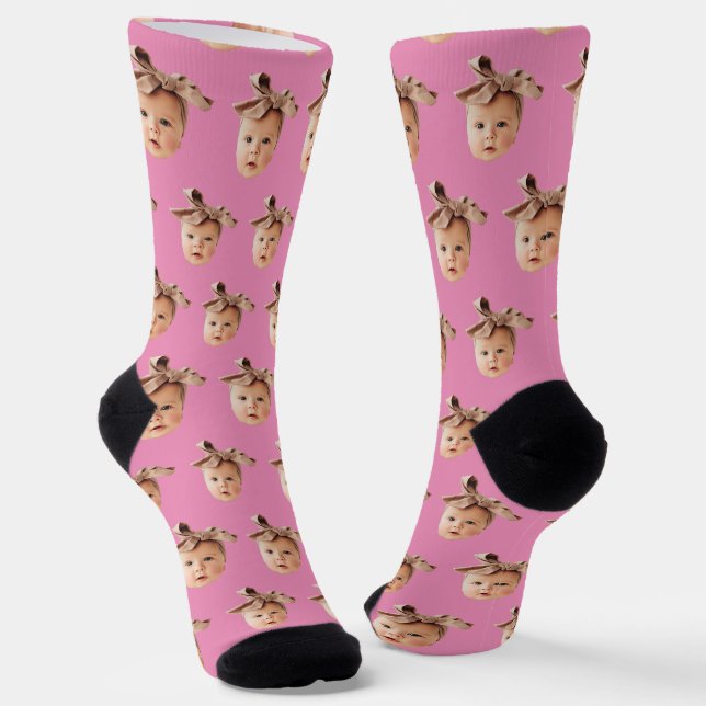 Chaussette Pink Funny Custom Daughter Face Photo Crew (Angulaire)