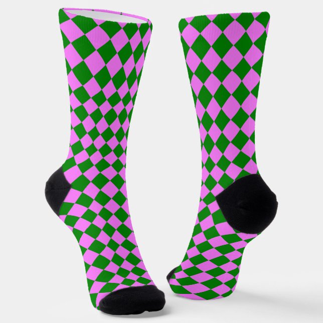 Chaussette Pink Green Checker Diamond Pattern (Angulaire)