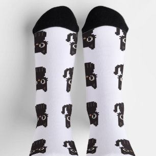 Chaussette Pixel à points faux noir Chat noir