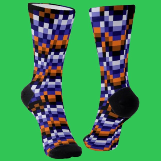 Chaussette Pixel Motif Crew Chaussettes - Blues, Orange & Ear (Créateur téléchargé)