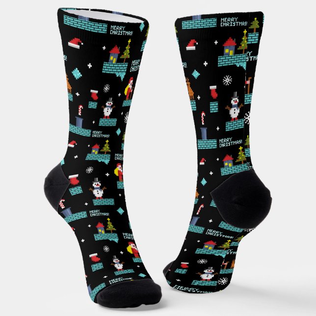 Chaussette Pixellit Joyeux Motif de Noël - Design rétro (Angulaire)