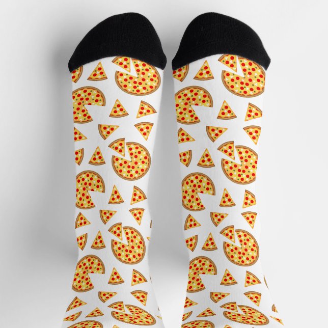 Chaussette Pizza et tranches de cool motif sur blanc (Haut)