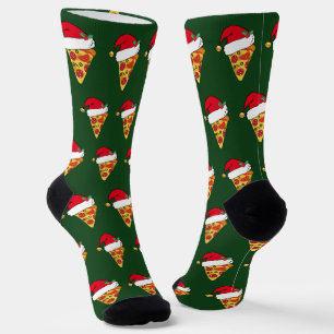 Chaussette Pizzas de Noël amusantes en Santa Hats Green