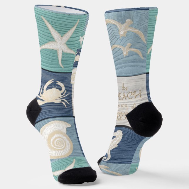 Chaussette Plage Joyeux Lieu Blue Aqua Old Wood Chaussettes d (Angulaire)