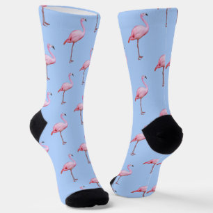 Chaussette Plage Tropicale Bleue Flamant rose Rose