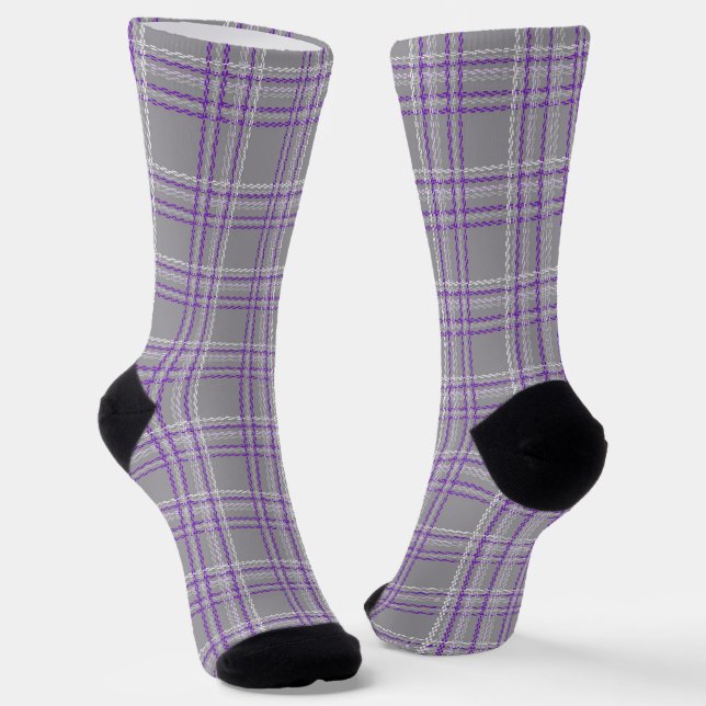 Chaussette Plaid classique tartan. Gris, lilas (Angulaire)