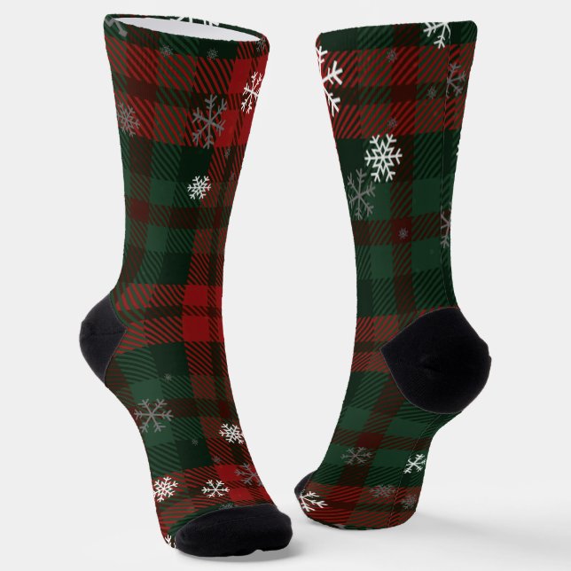 Chaussette Plaid Snowflakes Rustic Winter Christmas Tartan (Angulaire)